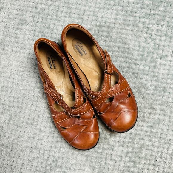 Vintage Warm Brown Leather Strappy Round Toe Clog Flats Comfort Shoes Mary Jane - Picture 2 of 6